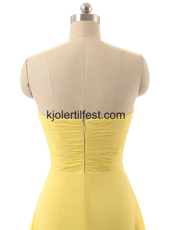 Stroppels Gulvlengde Gul Chiffon Brudepikekjoler