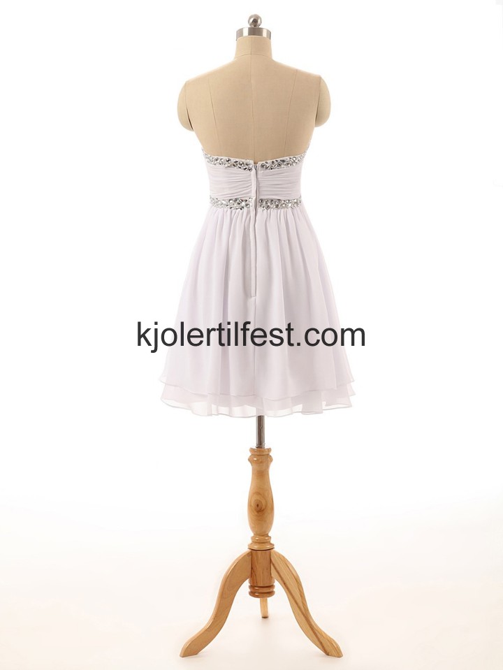 Stroppels Hvit A-Linje Kort Chiffon Cocktailkjoler