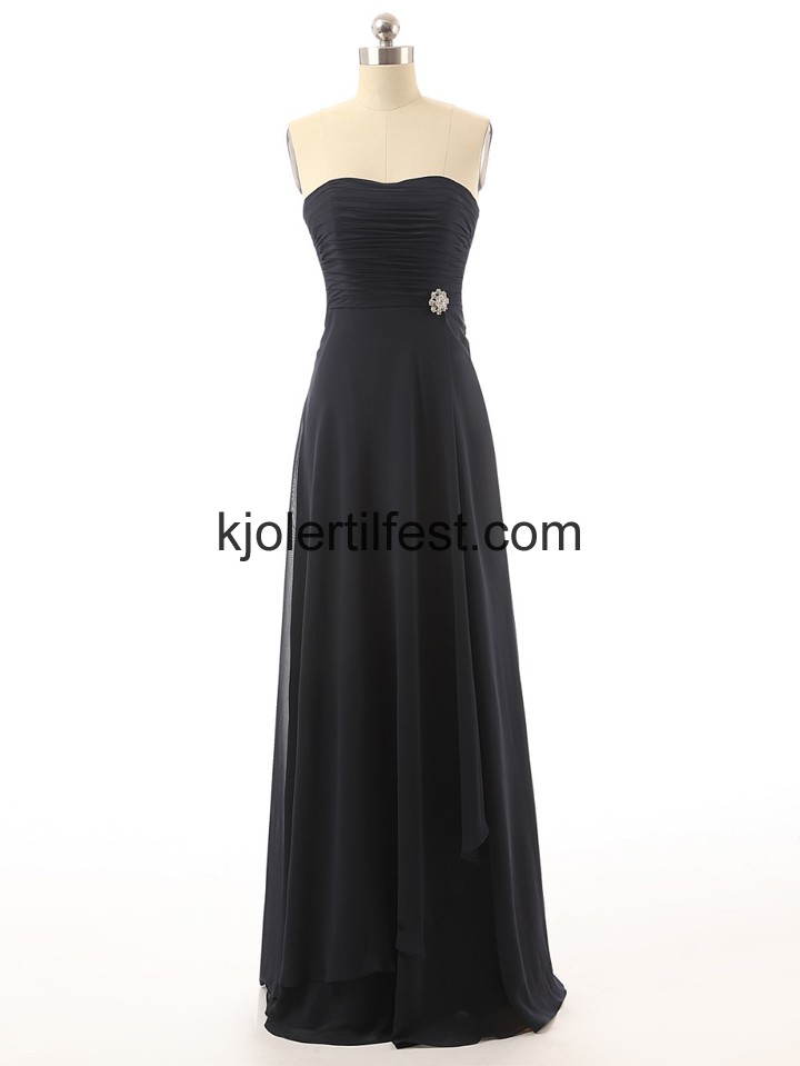 Stroppels Lange Svart Chiffon Brudepikekjoler