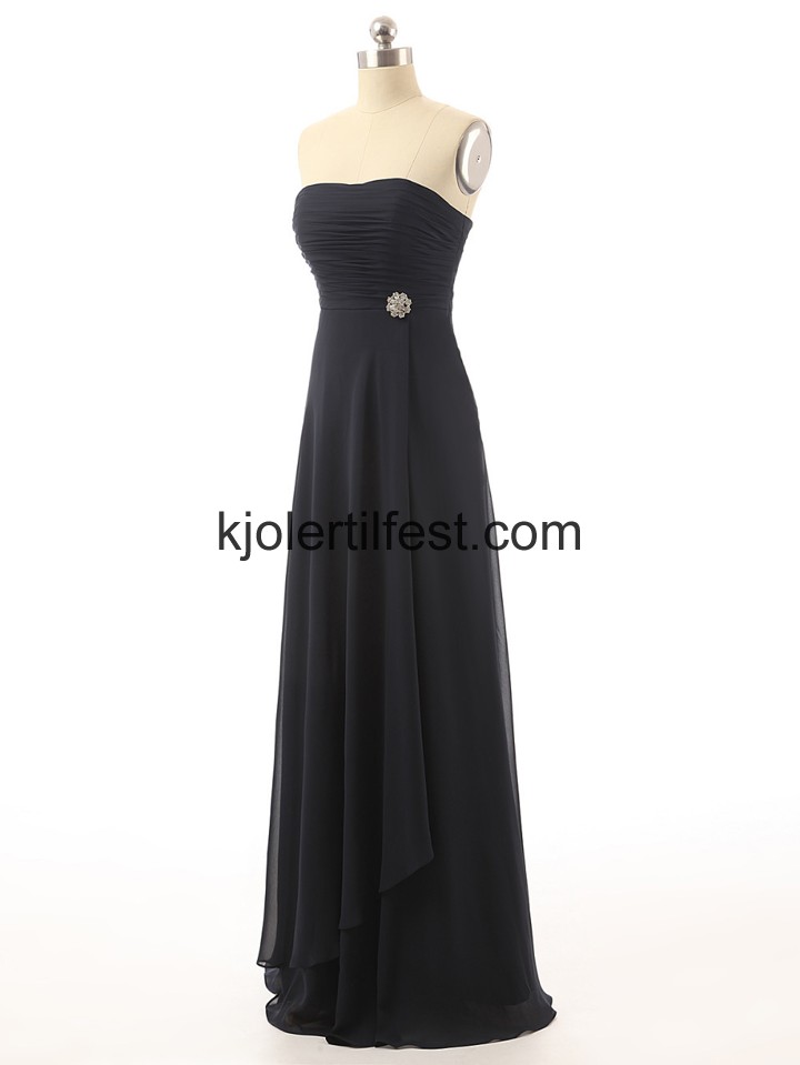Stroppels Lange Svart Chiffon Brudepikekjoler