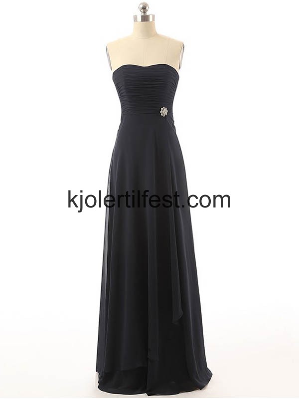 Stroppels Lange Svart Chiffon Selskapskjoler