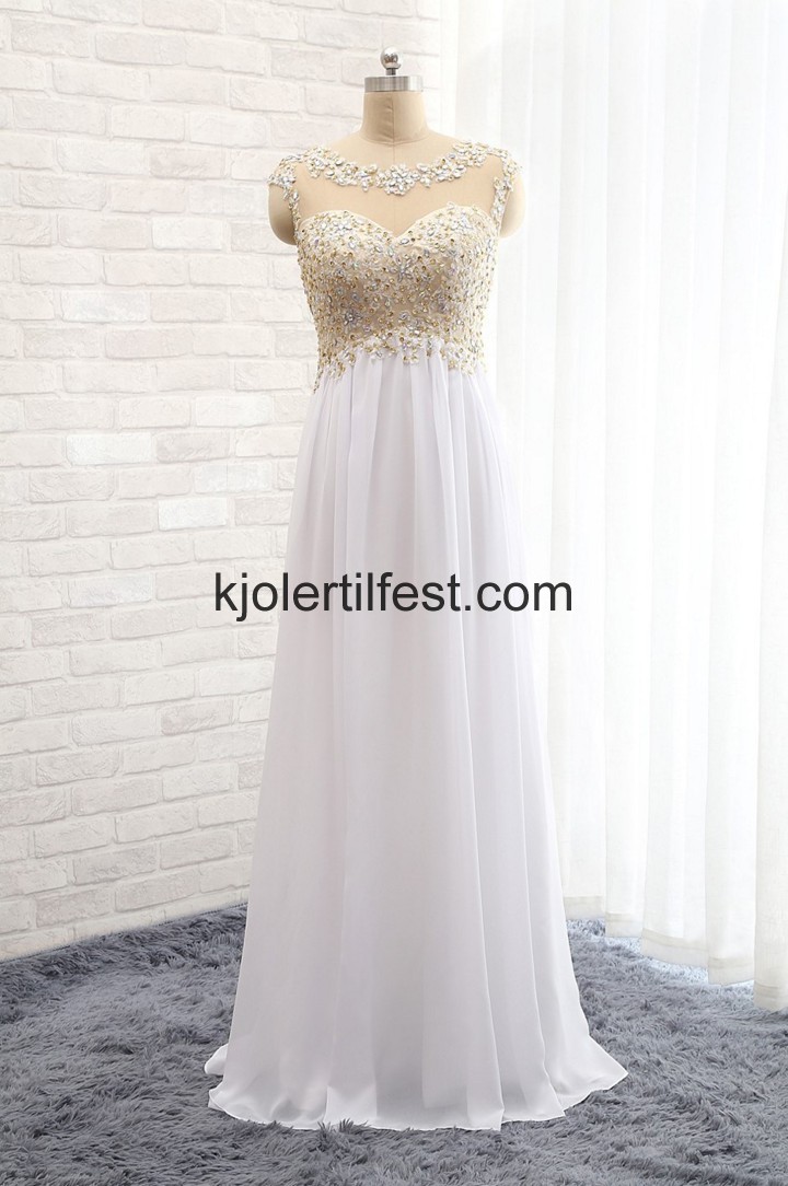Stropper Lange Hvit Chiffon Selskapskjoler