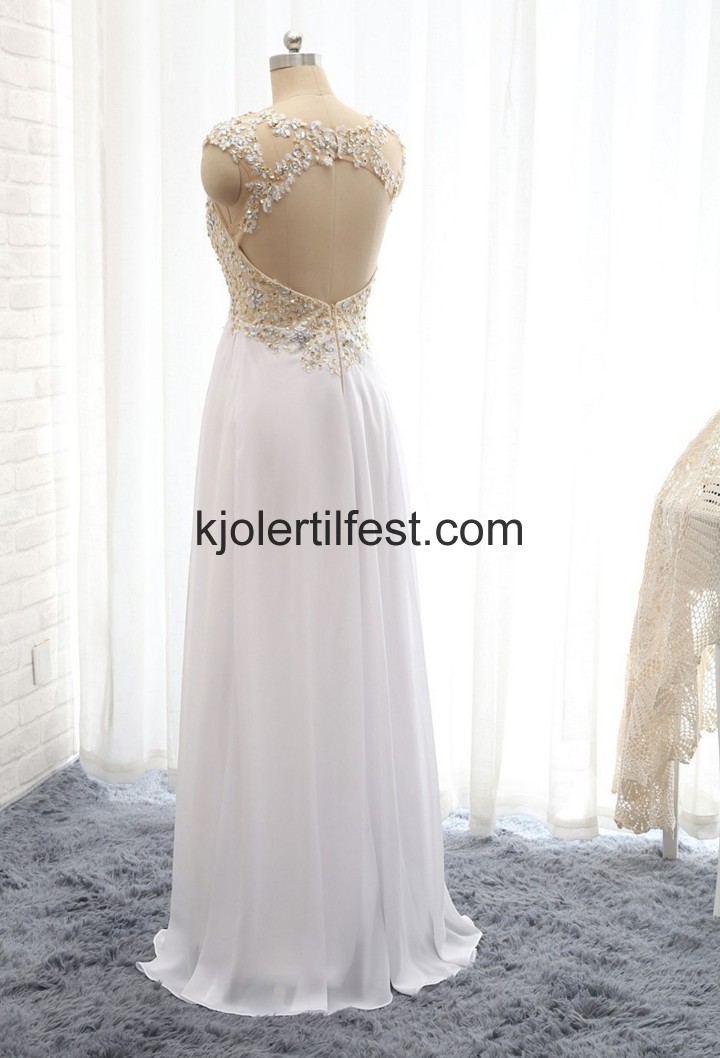 Stropper Lange Hvit Chiffon Selskapskjoler