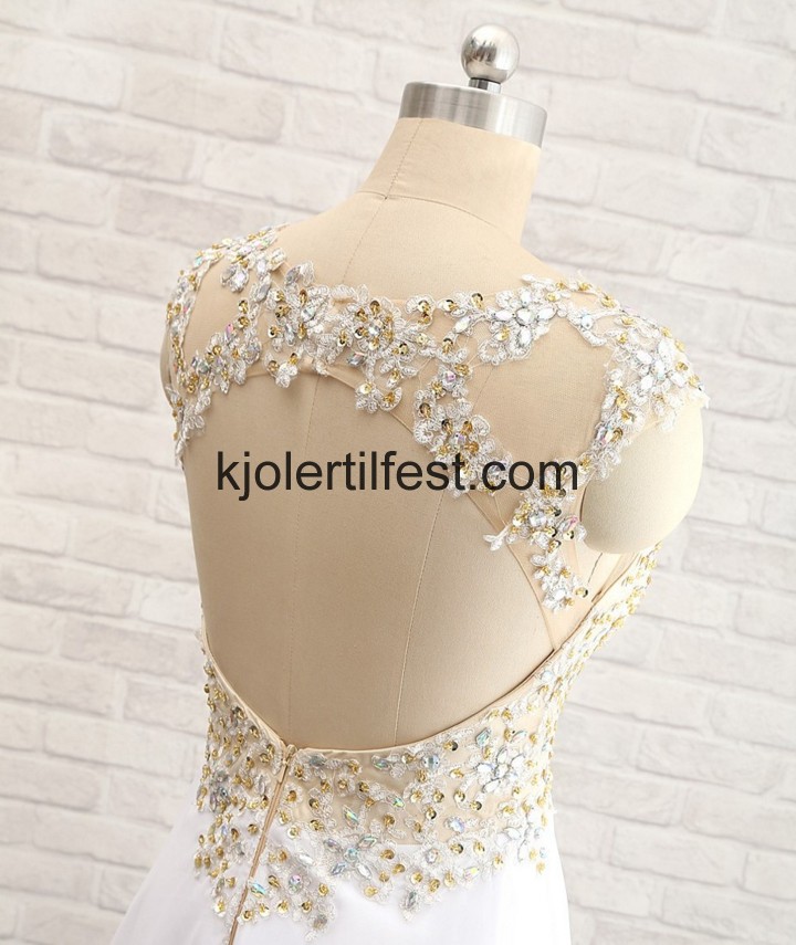 Stropper Lange Hvit Chiffon Selskapskjoler