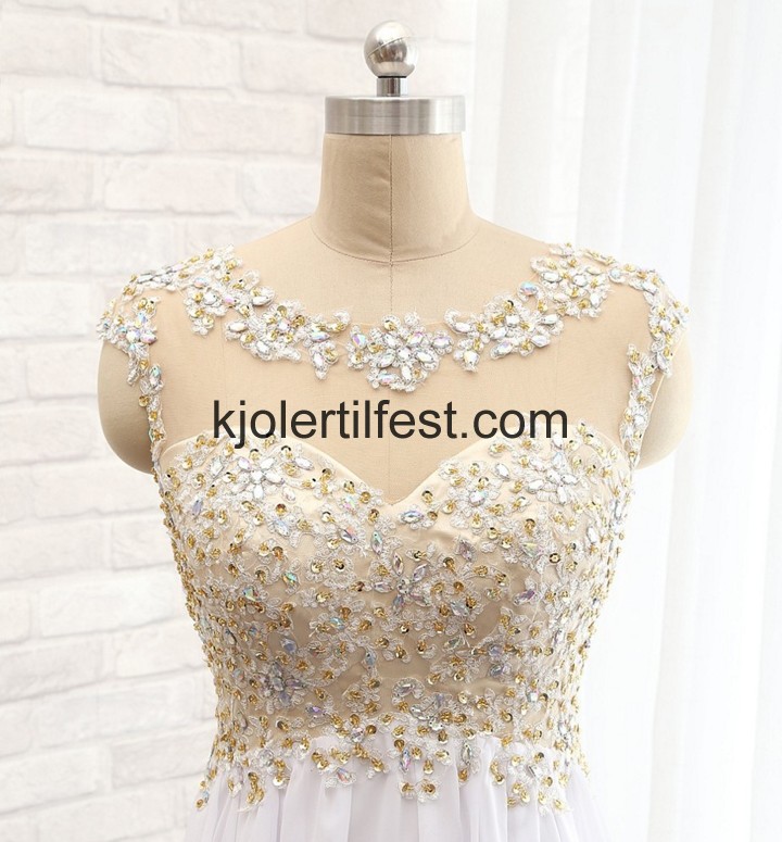 Stropper Lange Hvit Chiffon Selskapskjoler