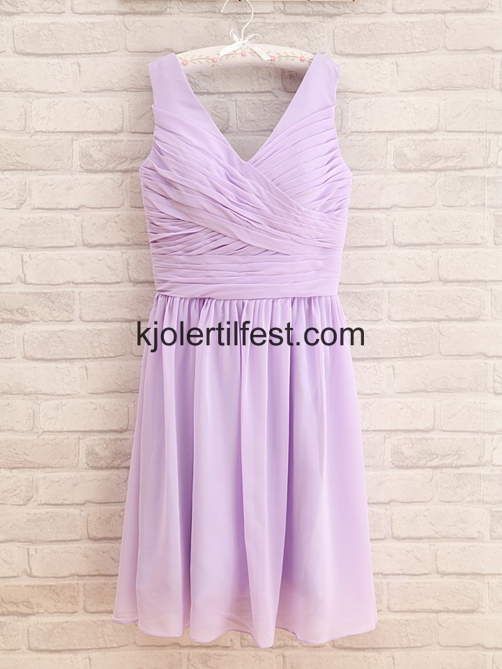 Syrin Stropper V-hals A-Linje Kort Chiffon Ballkjoler
