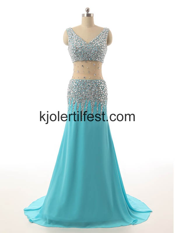 Bl V-hals Rhinestones Ballkjoler