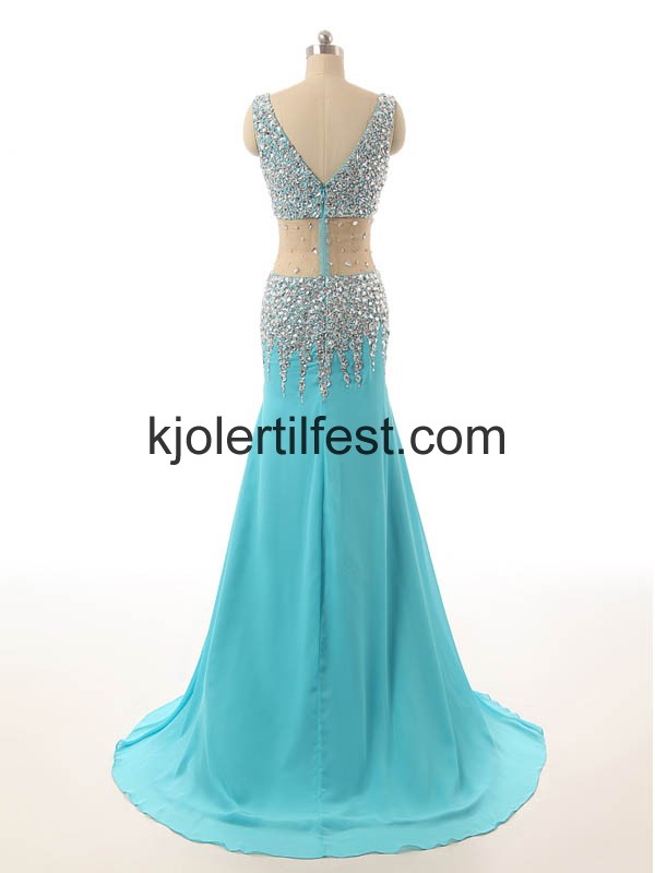 Bl V-hals Rhinestones Ballkjoler