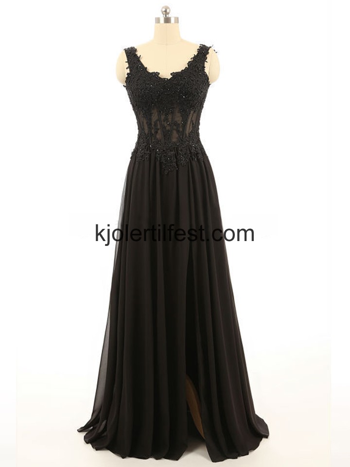 Svart A-Linje Lange Chiffon Ballkjoler