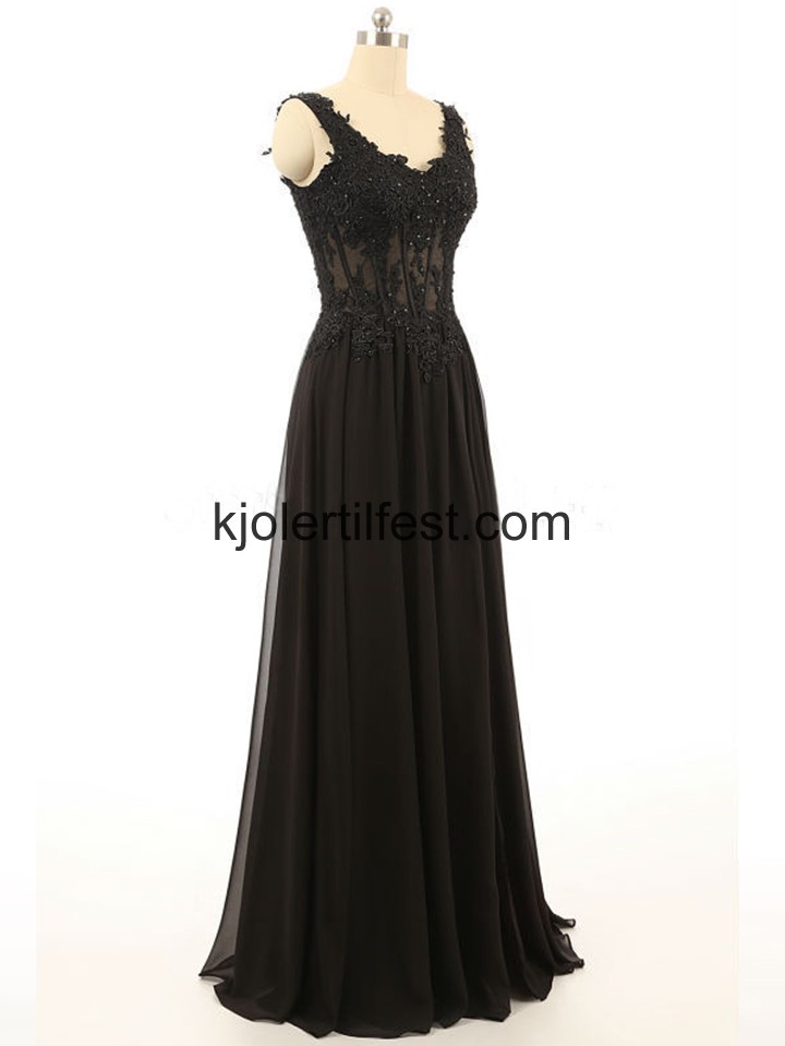 Svart A-Linje Lange Chiffon Ballkjoler