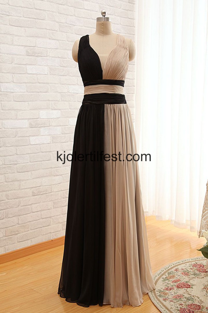 Svart Champagne Lange Chiffon Ballkjoler