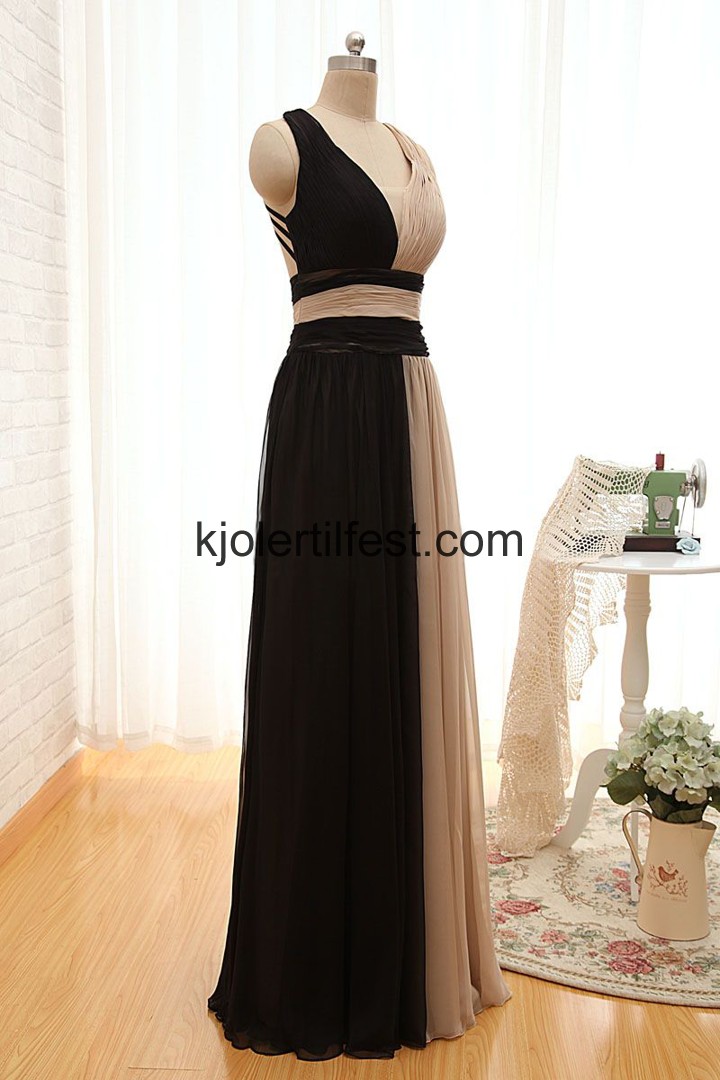Svart Champagne Lange Chiffon Selskapskjoler