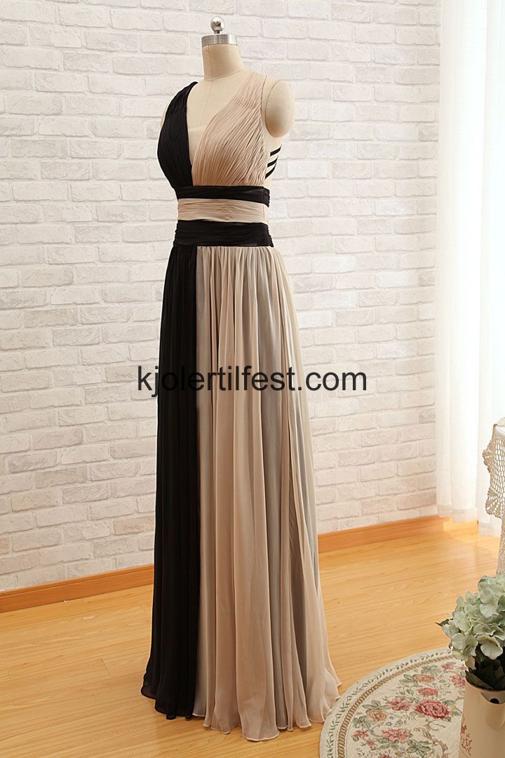 Svart Champagne Lange Chiffon Selskapskjoler