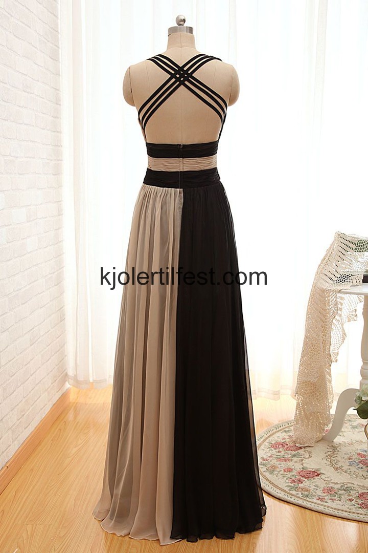 Svart Champagne Lange Chiffon Selskapskjoler