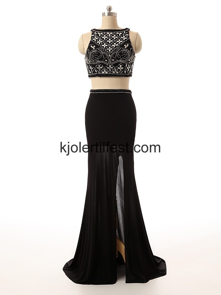 Svart Perler Scoop Lange Chiffon Ballkjoler