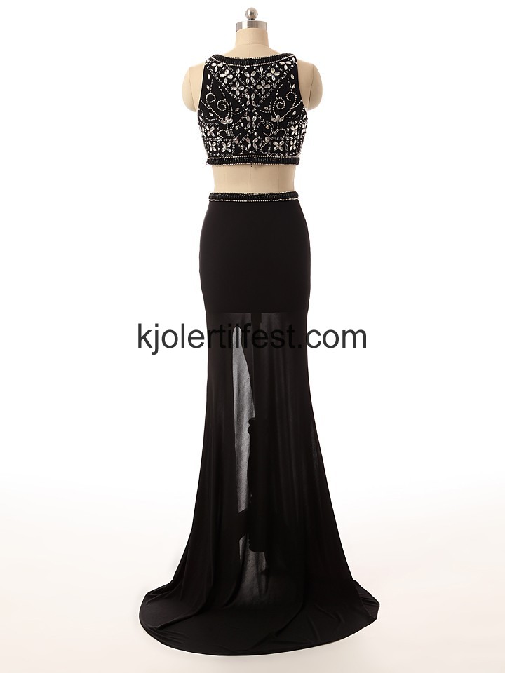 Svart Perler Scoop Lange Chiffon Ballkjoler