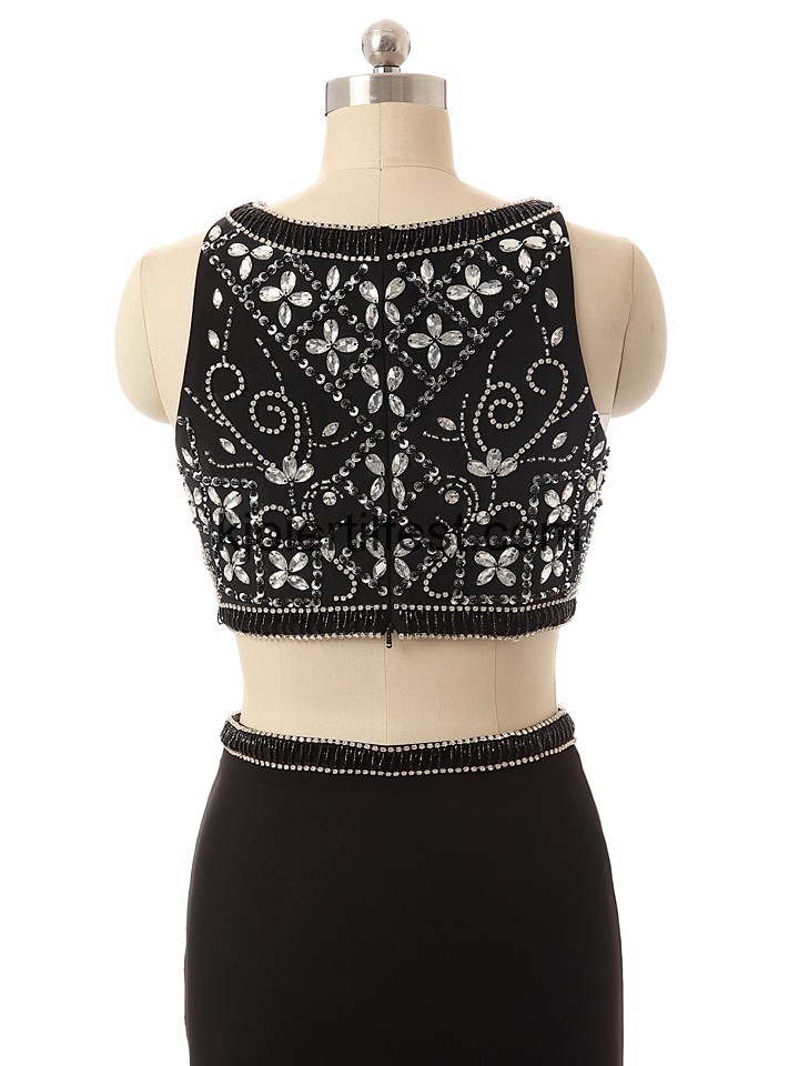 Svart Perler Scoop Lange Chiffon Ballkjoler