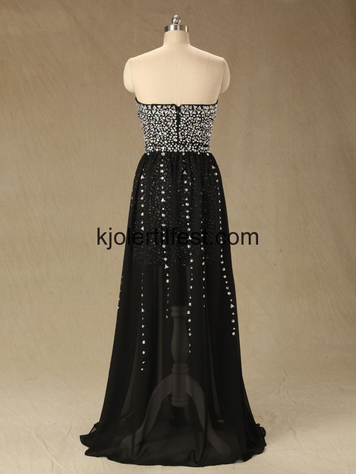 Svart Rhinestones Kjreste Lange Chiffon Selskapskjoler