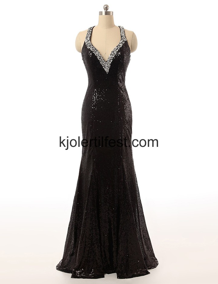 Svart V-hals Lange Chiffon Ballkjoler