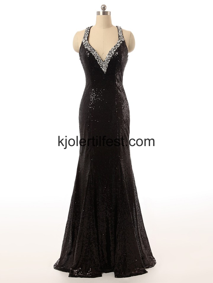 Svart V-hals Lange Chiffon Ballkjoler