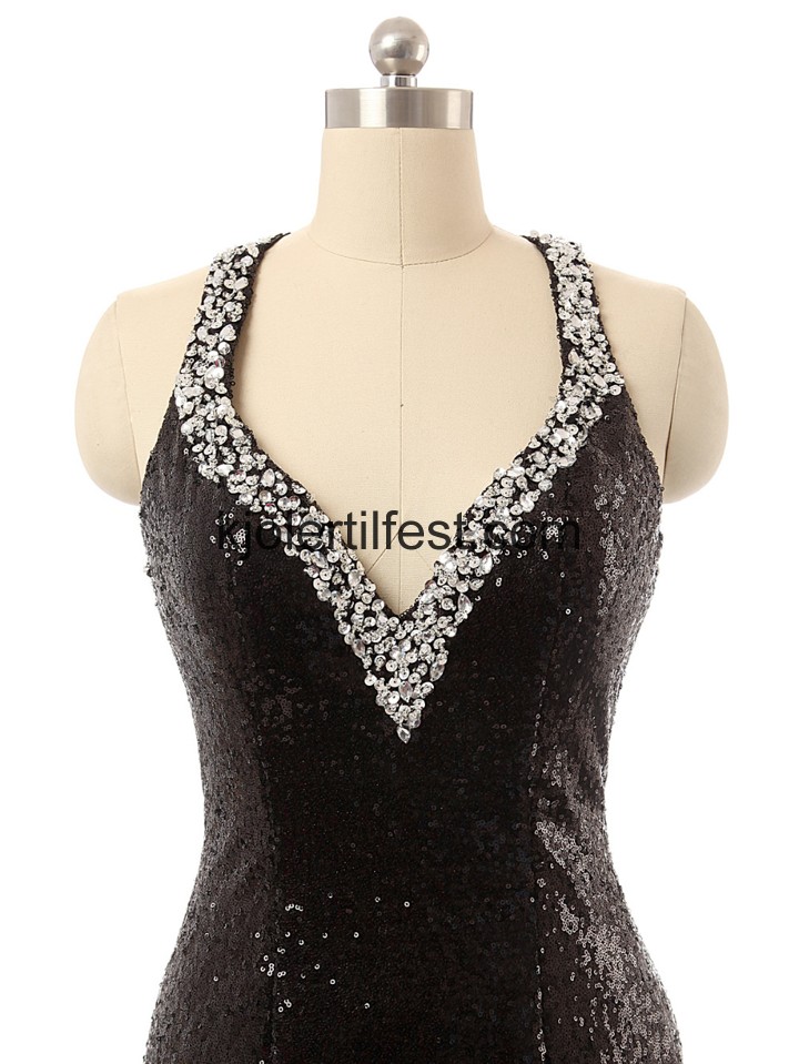 Svart V-hals Lange Chiffon Ballkjoler