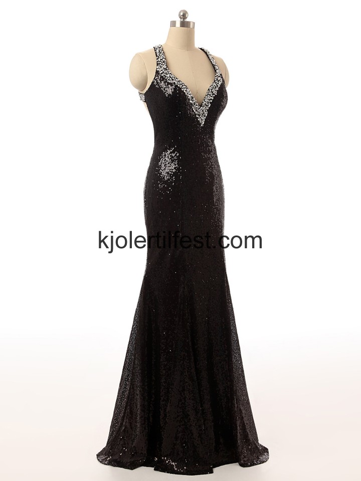 Svart V-hals Lange Chiffon Ballkjoler