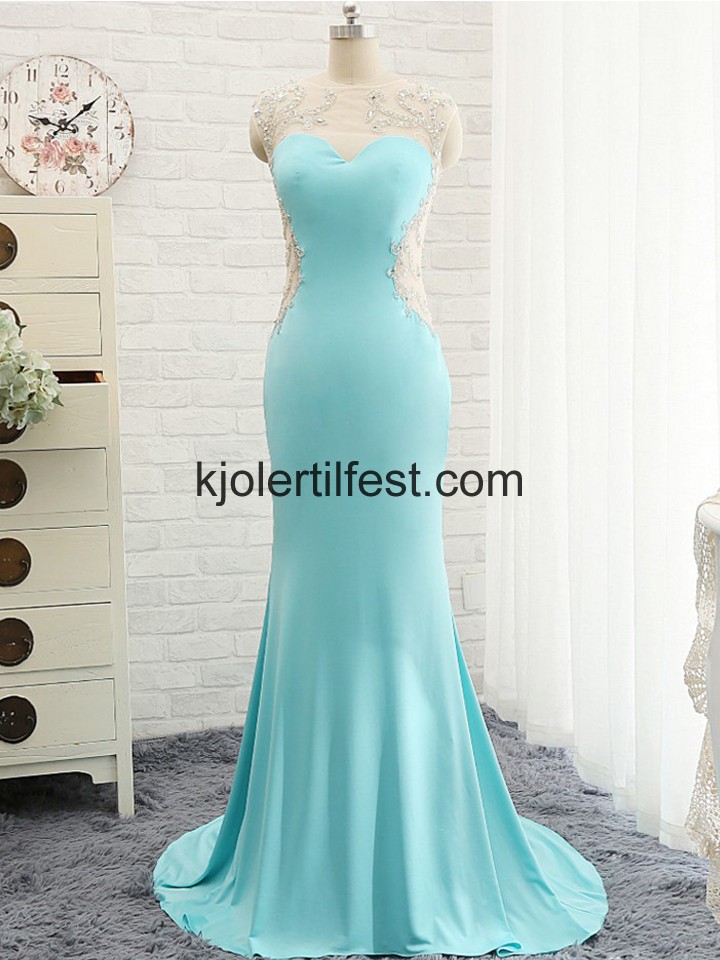 Trompet/Havfrue Gulvlengde Bl Chiffon Ballkjoler
