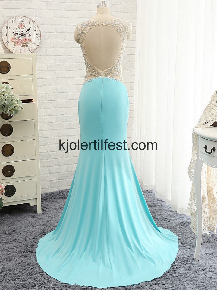 Trompet/Havfrue Gulvlengde Bl Chiffon Ballkjoler