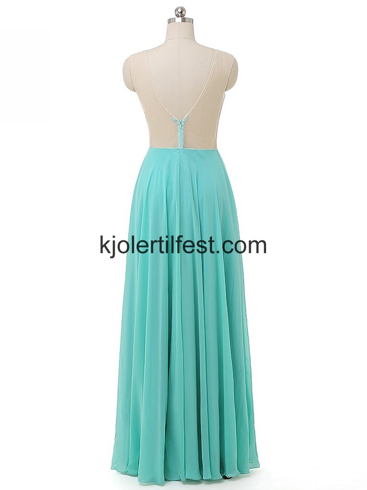 Turkis V-hals A-Linje Chiffon Ballkjoler