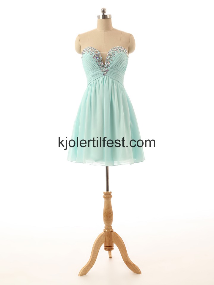 V-hals A-Linje Kort Mint Chiffon Cocktailkjoler