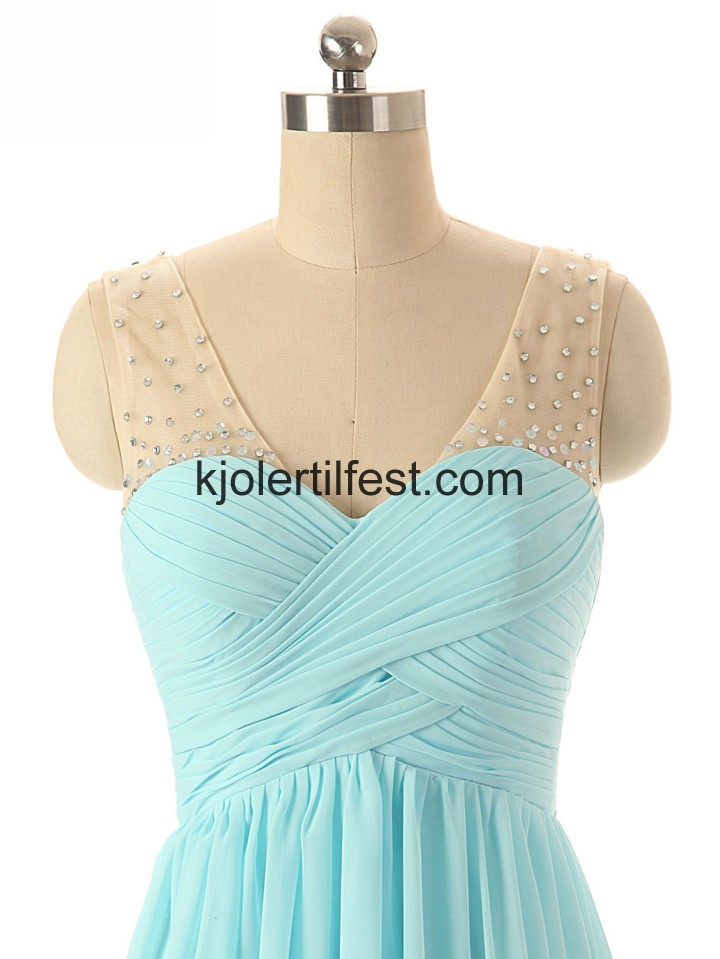 V-hals A-Linje Lange Bl Chiffon Selskapskjoler