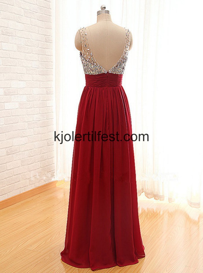 V-hals A-Linje Lange Burgund Chiffon Ballkjoler