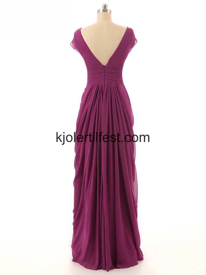 V-hals A-Linje Lange Fuksia Chiffon Brudepikekjoler