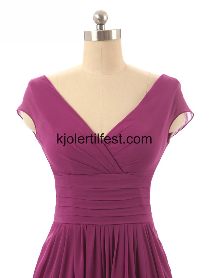 V-hals A-Linje Lange Fuksia Chiffon Brudepikekjoler