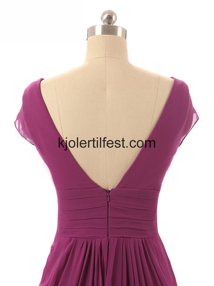 V-hals A-Linje Lange Fuksia Chiffon Brudepikekjoler