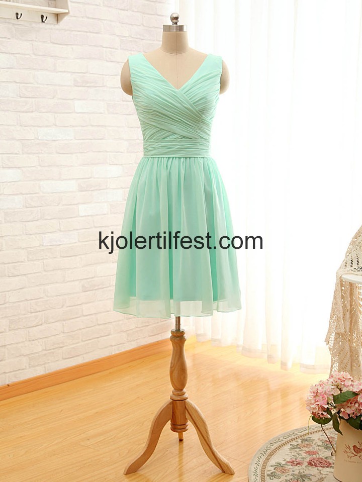 V-hals A-Linje Mint Chiffon Brudepikekjoler