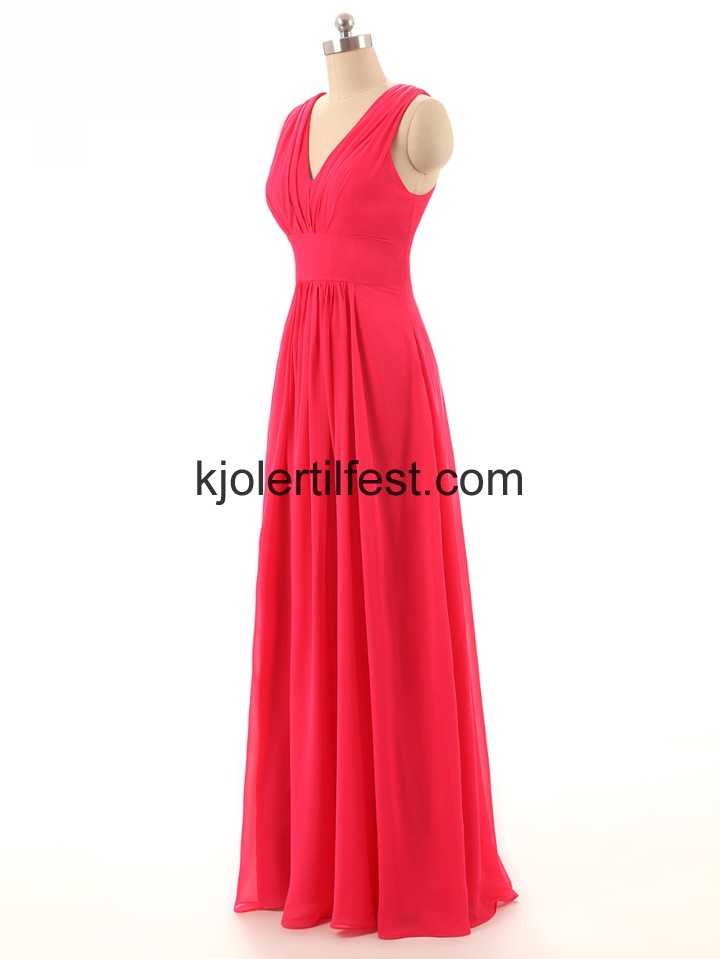 V-hals A-Linje Rd Chiffon Ballkjoler