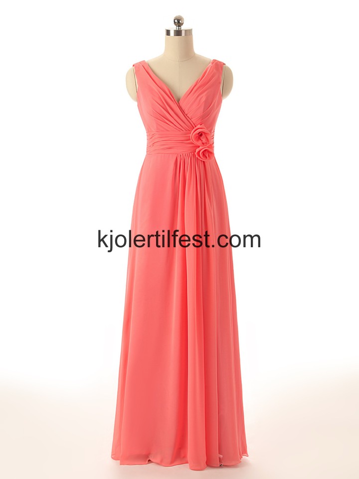 V-hals Blomster Lange Vannmelon Chiffon Brudepikekjoler