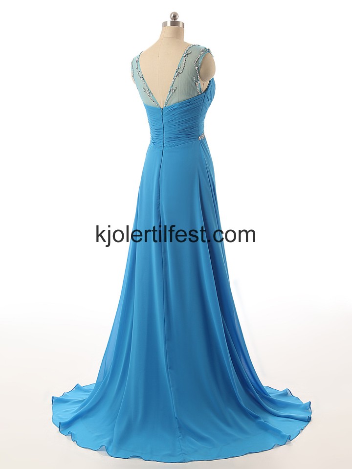 V-hals Feie tog Bl Chiffon Ballkjoler