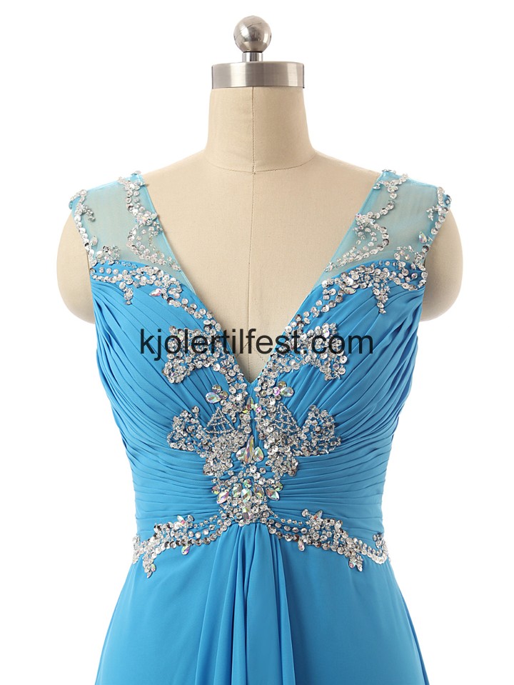 V-hals Feie tog Bl Chiffon Ballkjoler