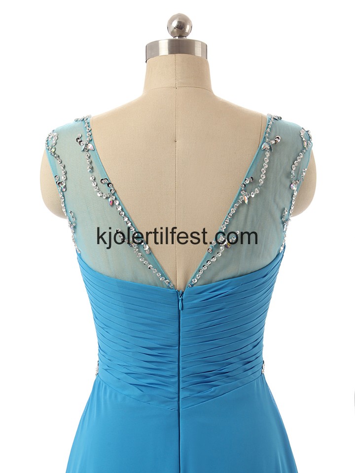 V-hals Feie tog Bl Chiffon Ballkjoler