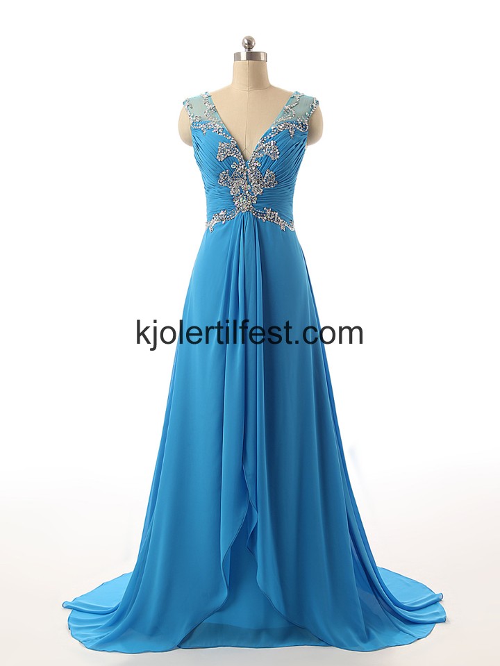 V-hals Feie tog Bl Chiffon Selskapskjoler