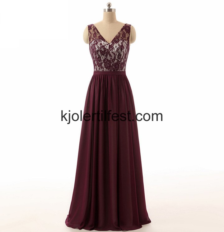 V-hals Gulvlengde Burgund Chiffon Selskapskjoler