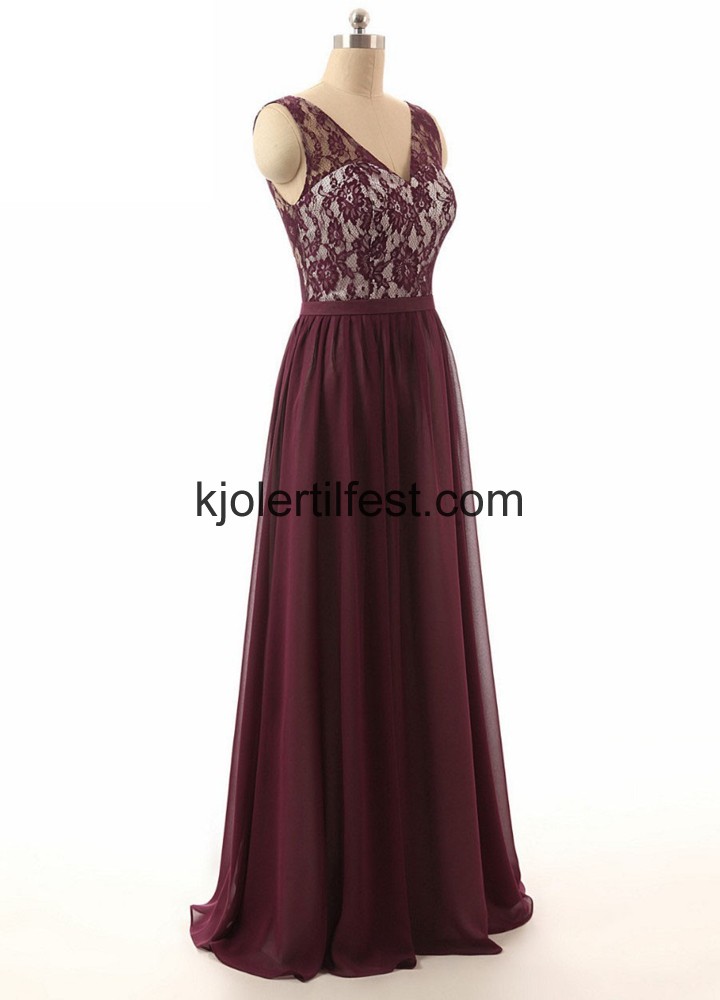 V-hals Gulvlengde Burgund Chiffon Selskapskjoler