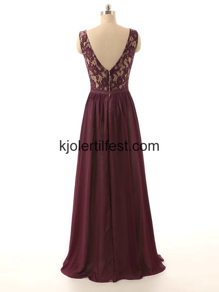 V-hals Gulvlengde Burgund Chiffon Selskapskjoler
