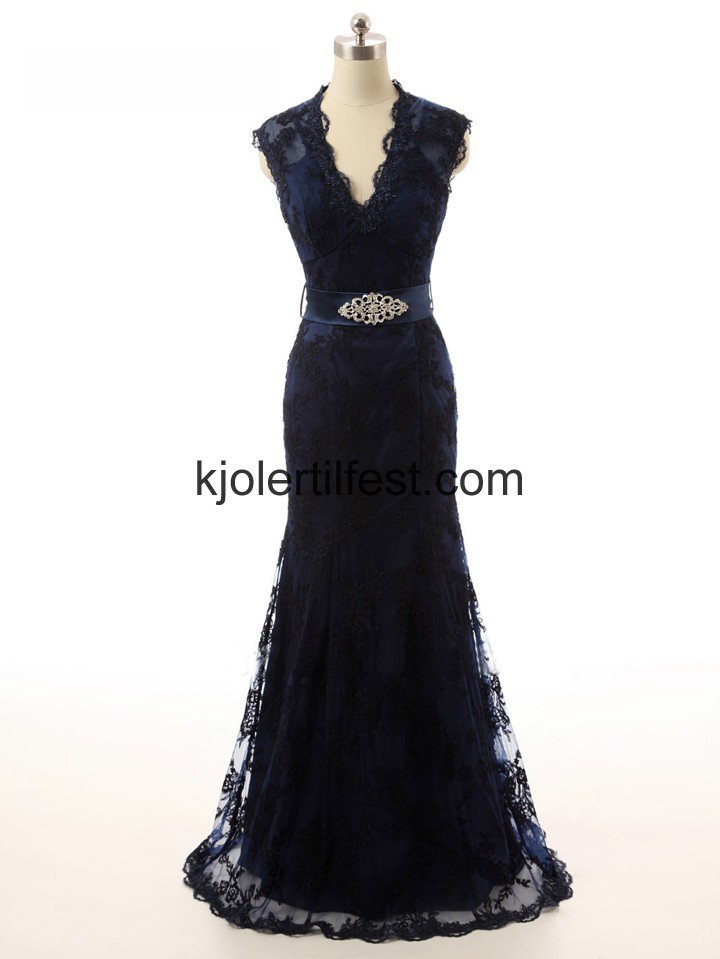 V-hals Gulvlengde Mrk navy Blonder Ballkjoler