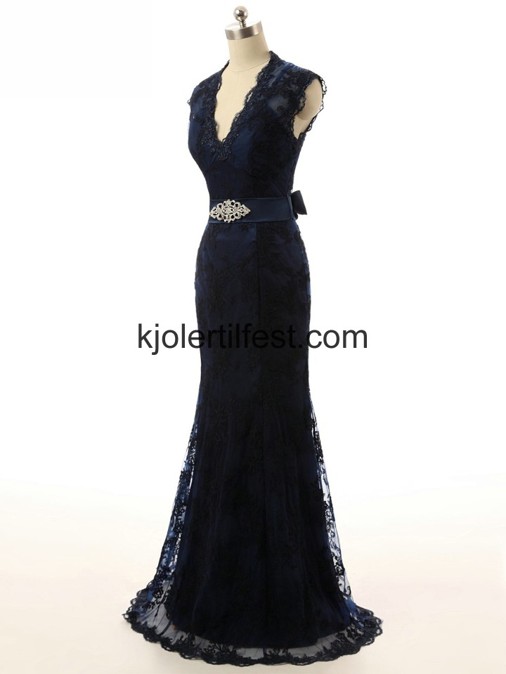 V-hals Gulvlengde Mrk navy Blonder Ballkjoler