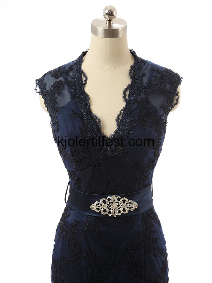 V-hals Gulvlengde Mrk navy Blonder Ballkjoler