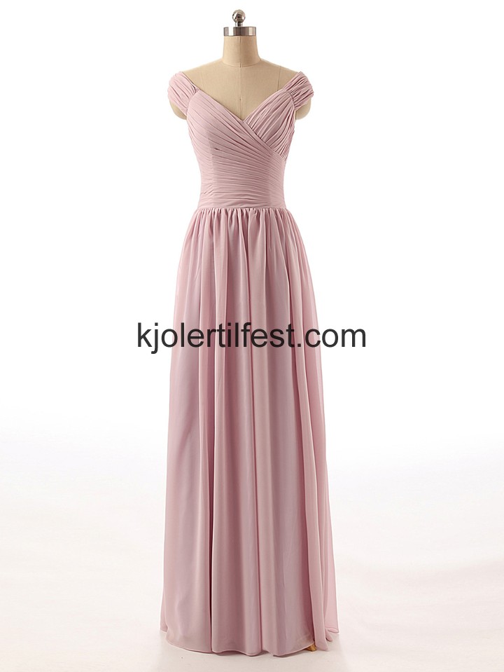 V-hals Gulvlengde Rosa Chiffon Brudepikekjoler