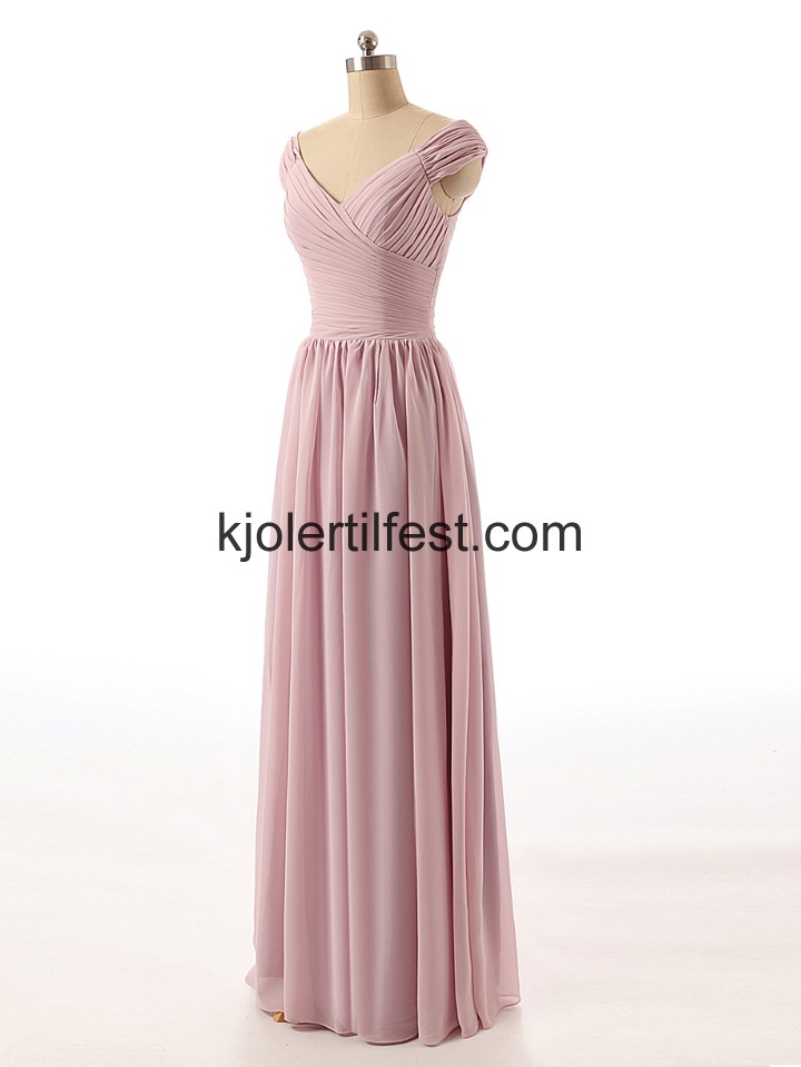V-hals Gulvlengde Rosa Chiffon Brudepikekjoler
